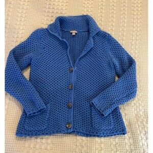 J. Jill Cardigan Blue Cotton Blend Collared Button Down Front Pockets Size Small